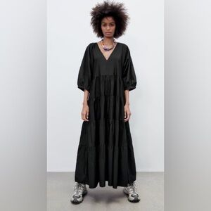 ZARA BLACK TIERD POPLIN DRESS - size XL